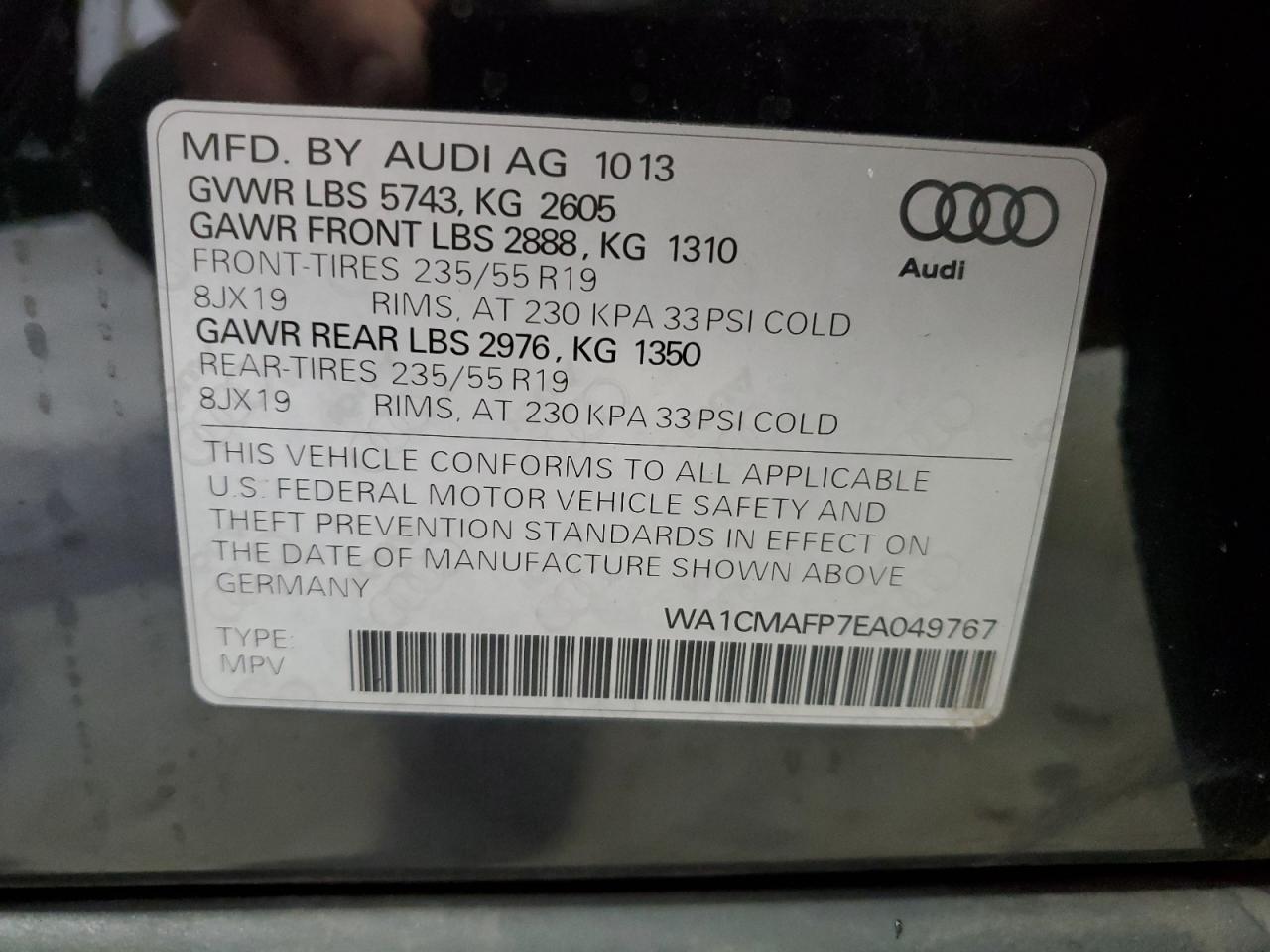 VIN WA1CMAFP7EA049767 2014 AUDI Q5 no.13