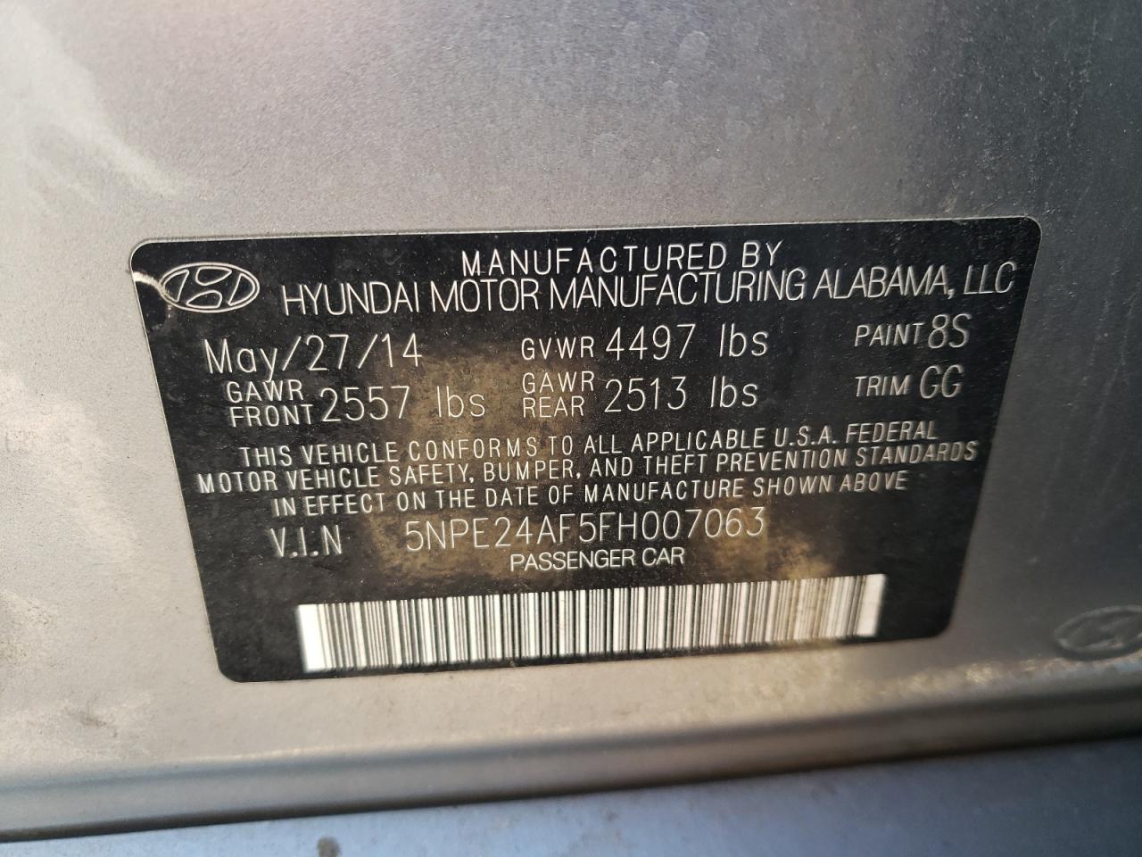 2015 Hyundai Sonata Se VIN: 5NPE24AF5FH007063 Lot: 78276874