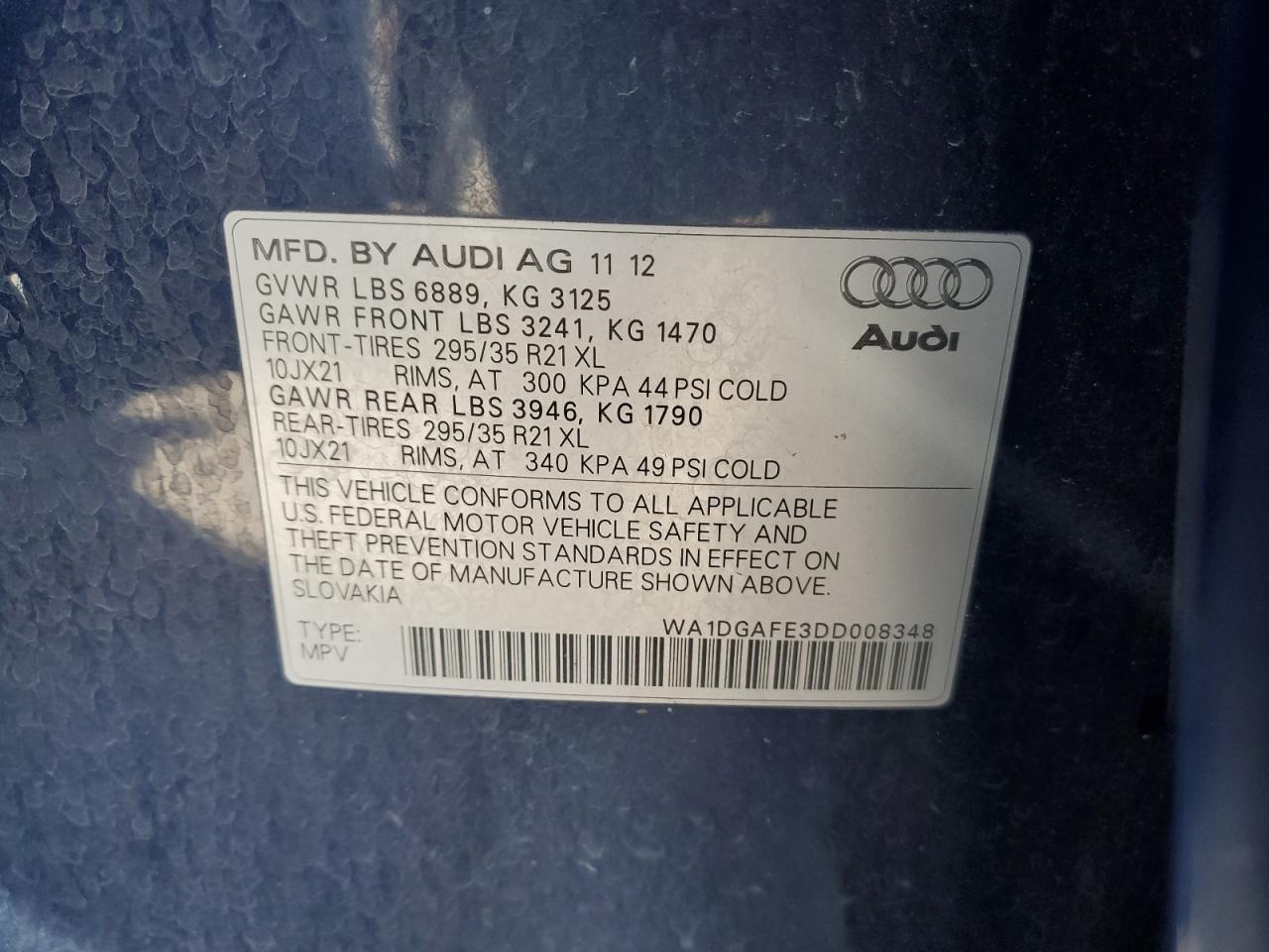 VIN WA1DGAFE3DD008348 2013 AUDI Q7 no.13