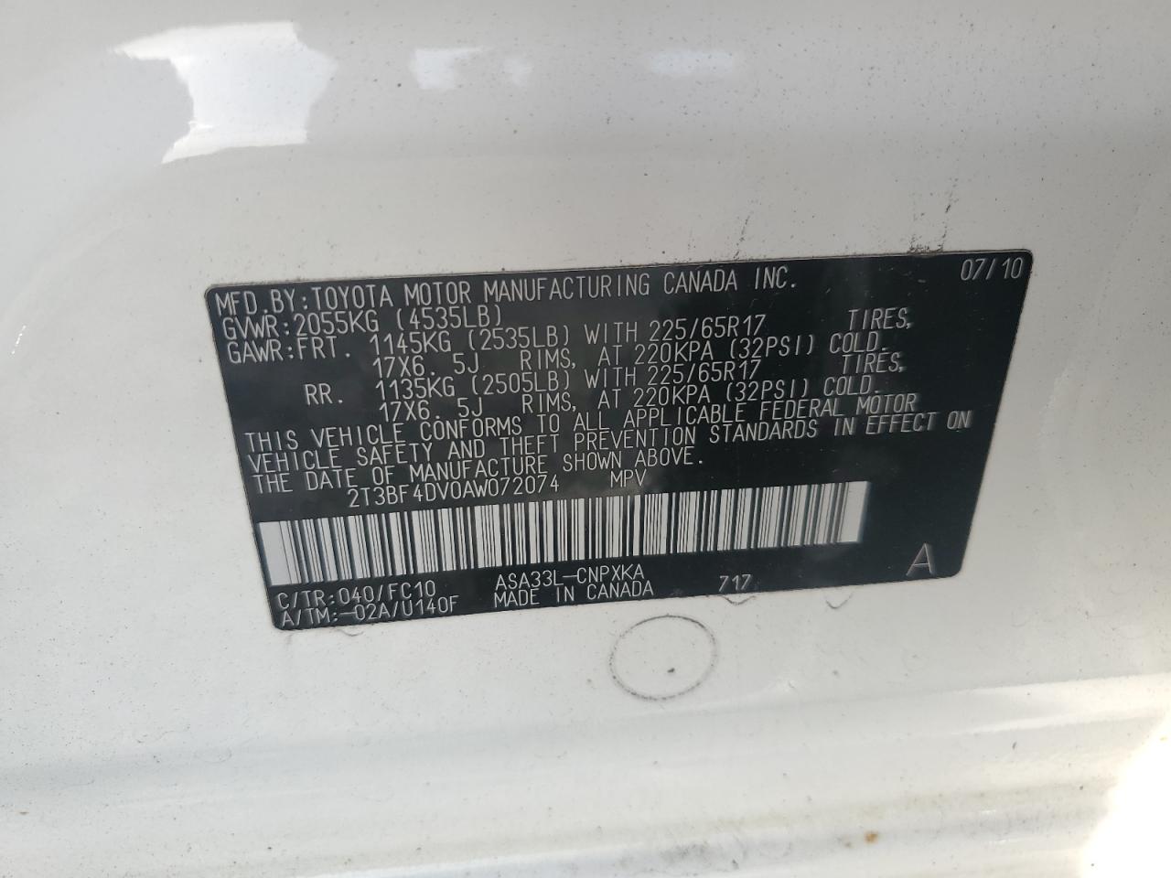 2T3BF4DV0AW072074 2010 Toyota Rav4