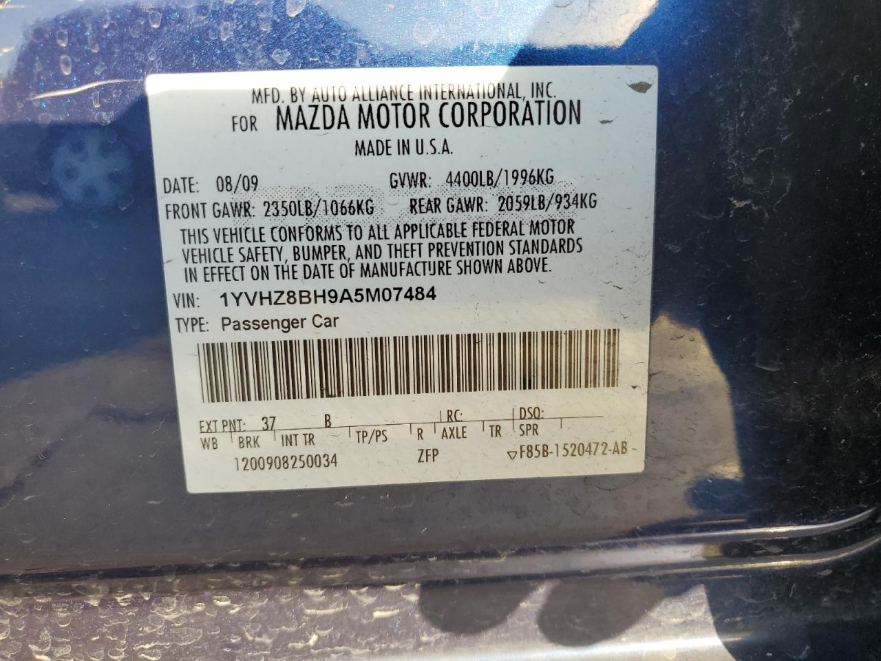 2010 Mazda 6 I VIN: 1YVHZ8BH9A5M07484 Lot: 79540944