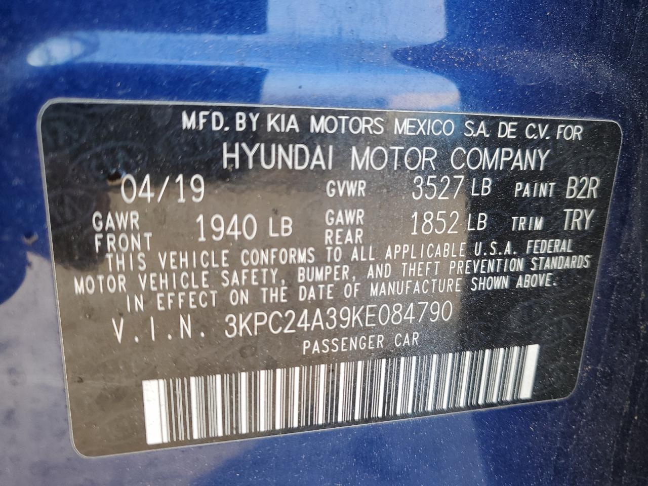 VIN 3KPC24A39KE084790 2019 HYUNDAI ACCENT no.12