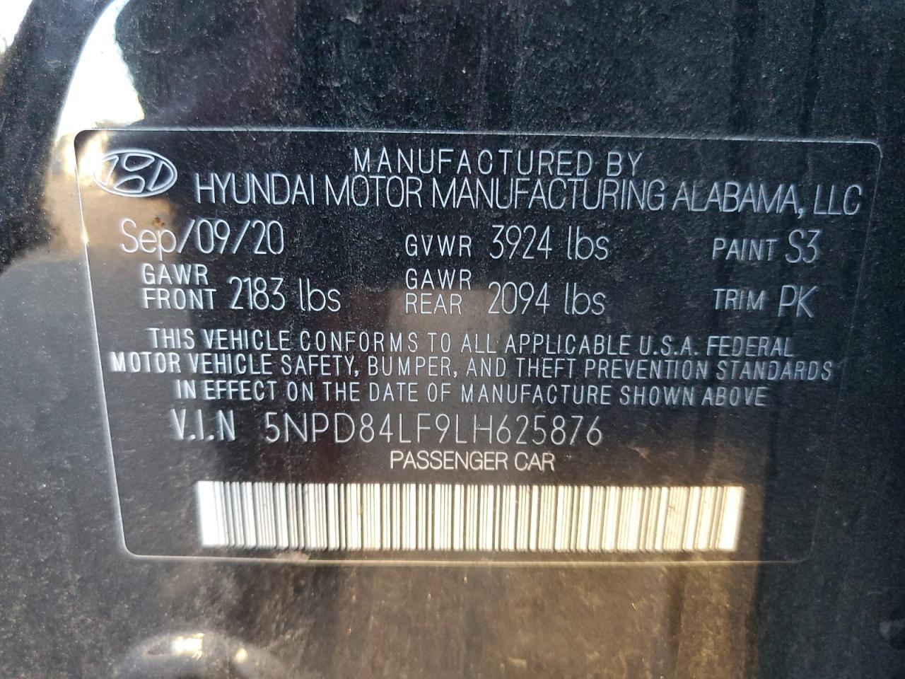 2020 Hyundai Elantra Sel VIN: 5NPD84LF9LH625876 Lot: 80170774