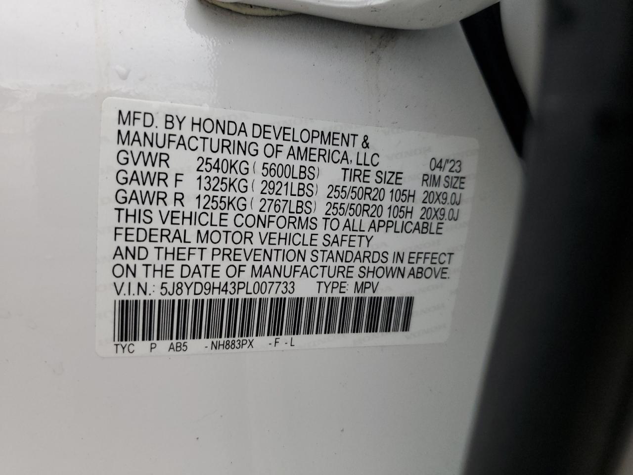 VIN 5J8YD9H43PL007733 2023 ACURA MDX no.14