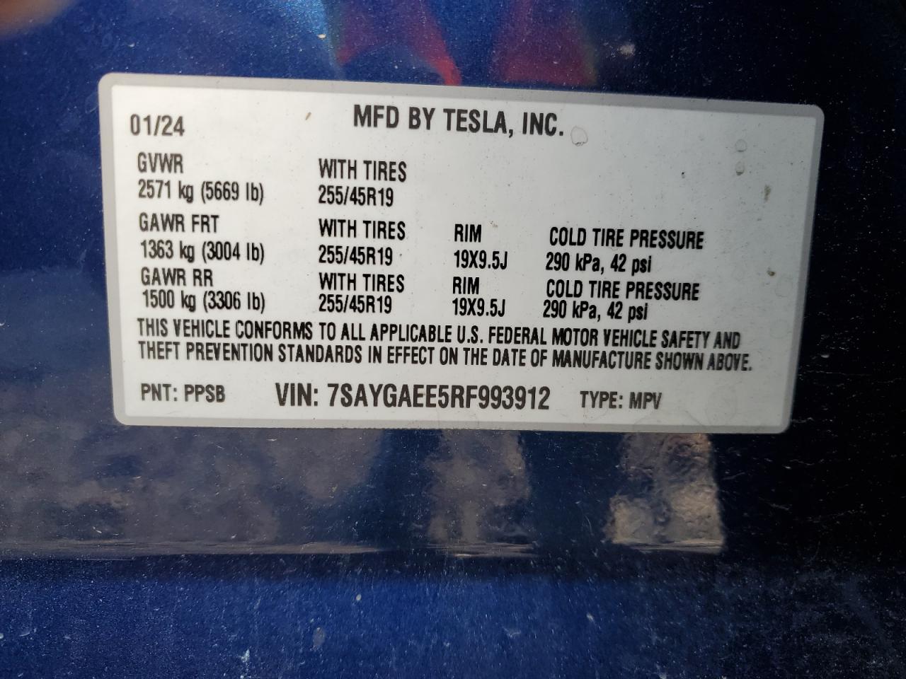 VIN 7SAYGAEE5RF993912 2024 TESLA MODEL Y no.12