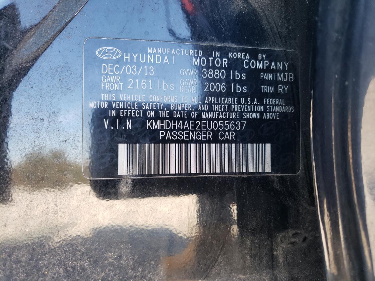 VIN KMHDH4AE2EU055637 2014 HYUNDAI ELANTRA no.12