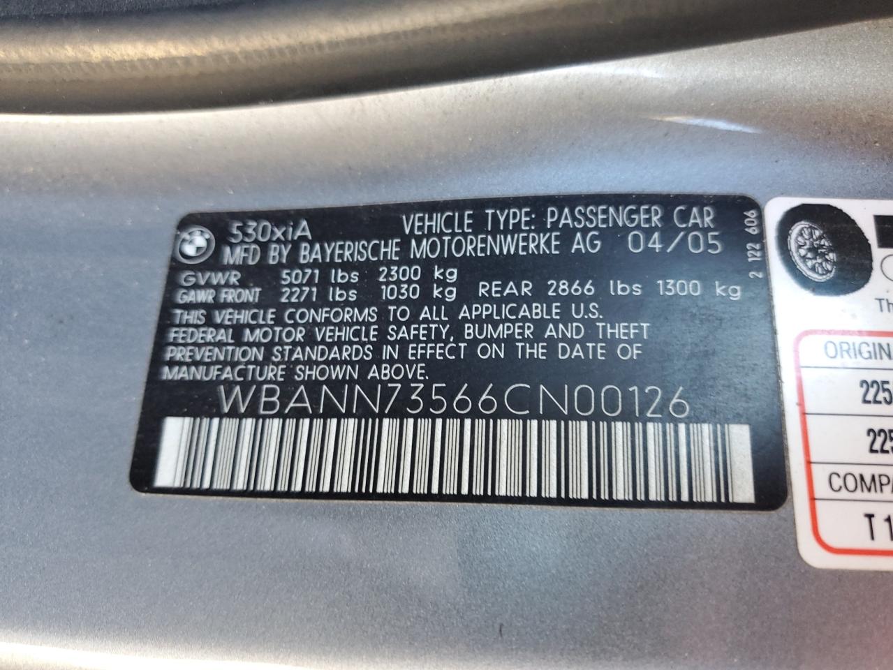 2006 BMW 530 Xit VIN: WBANN73566CN00126 Lot: 80098994