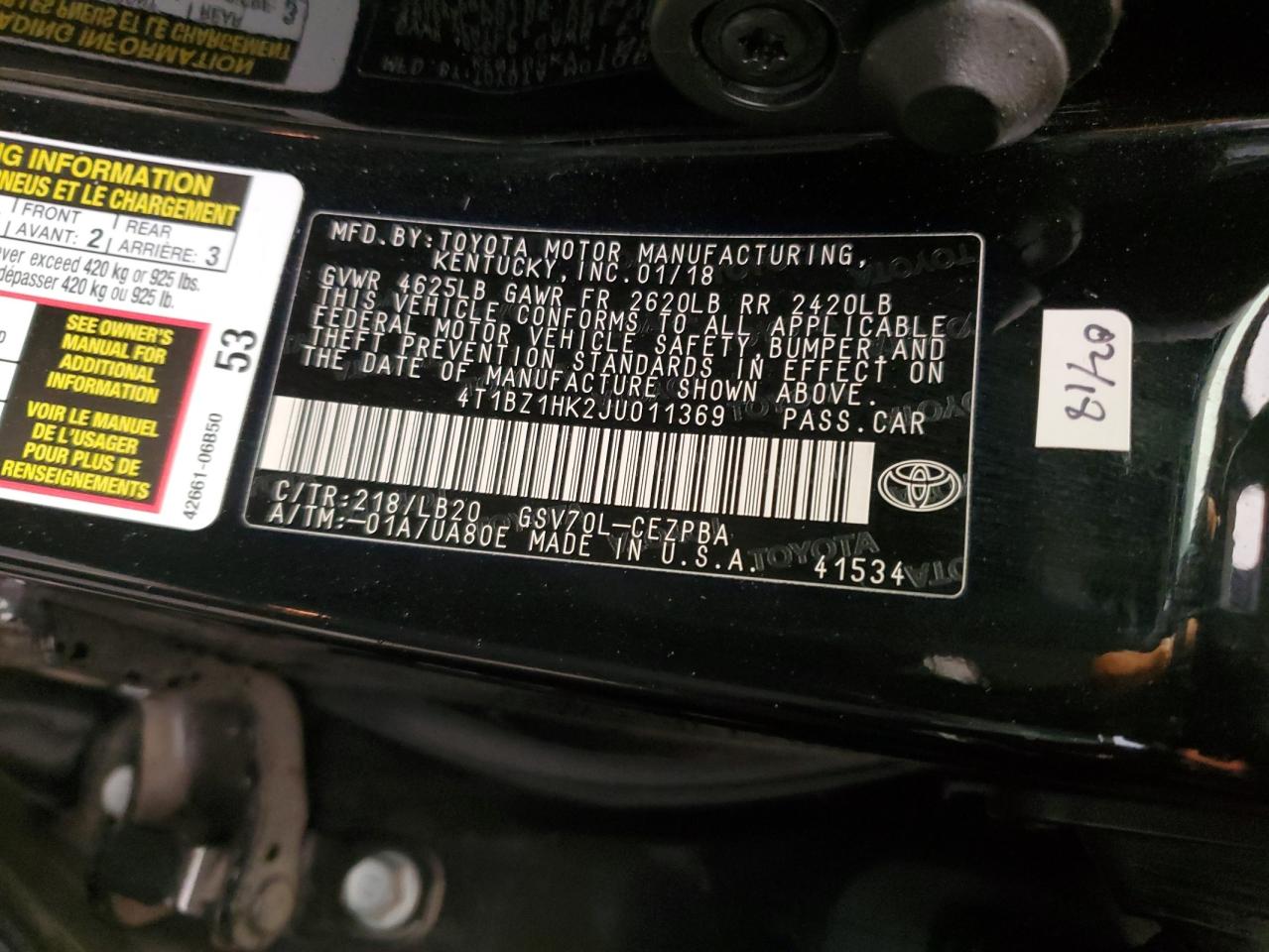 VIN 4T1BZ1HK2JU011369 2018 TOYOTA CAMRY no.12