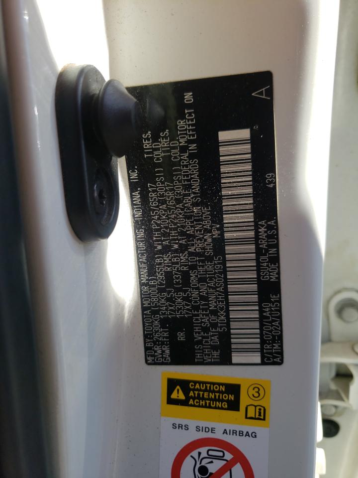 2010 Toyota Highlander Se VIN: 5TDKK3EH7AS021915 Lot: 80142804