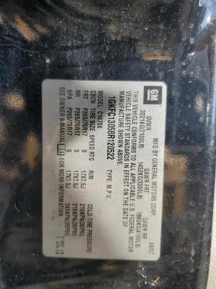 2008 GMC Yukon VIN: 1GKFC13058R120522 Lot: 80121984