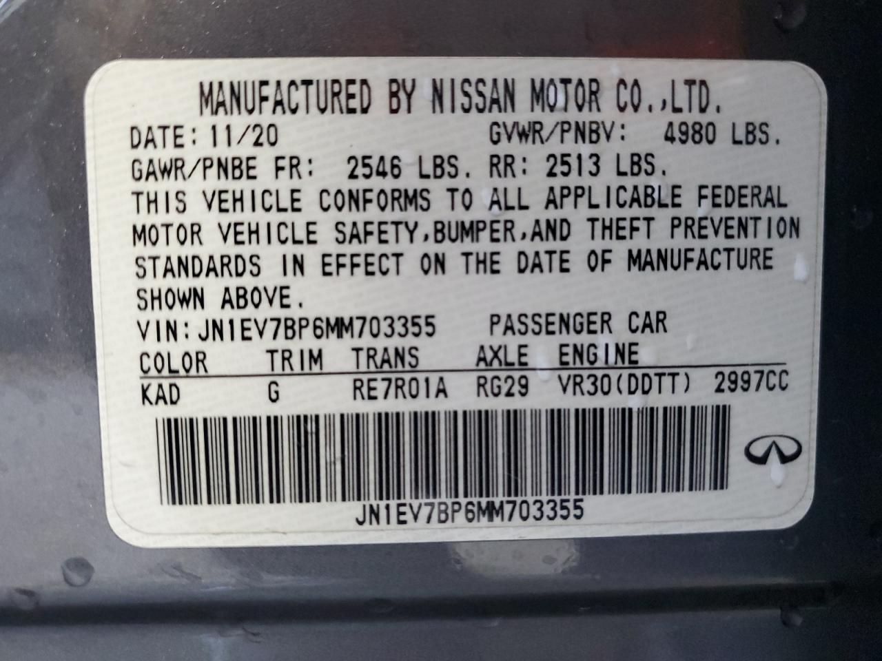 VIN JN1EV7BP6MM703355 2021 INFINITI Q50 no.12