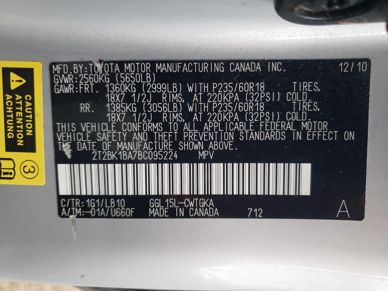 2011 Lexus Rx 350 VIN: 2T2BK1BA7BC095224 Lot: 79281884