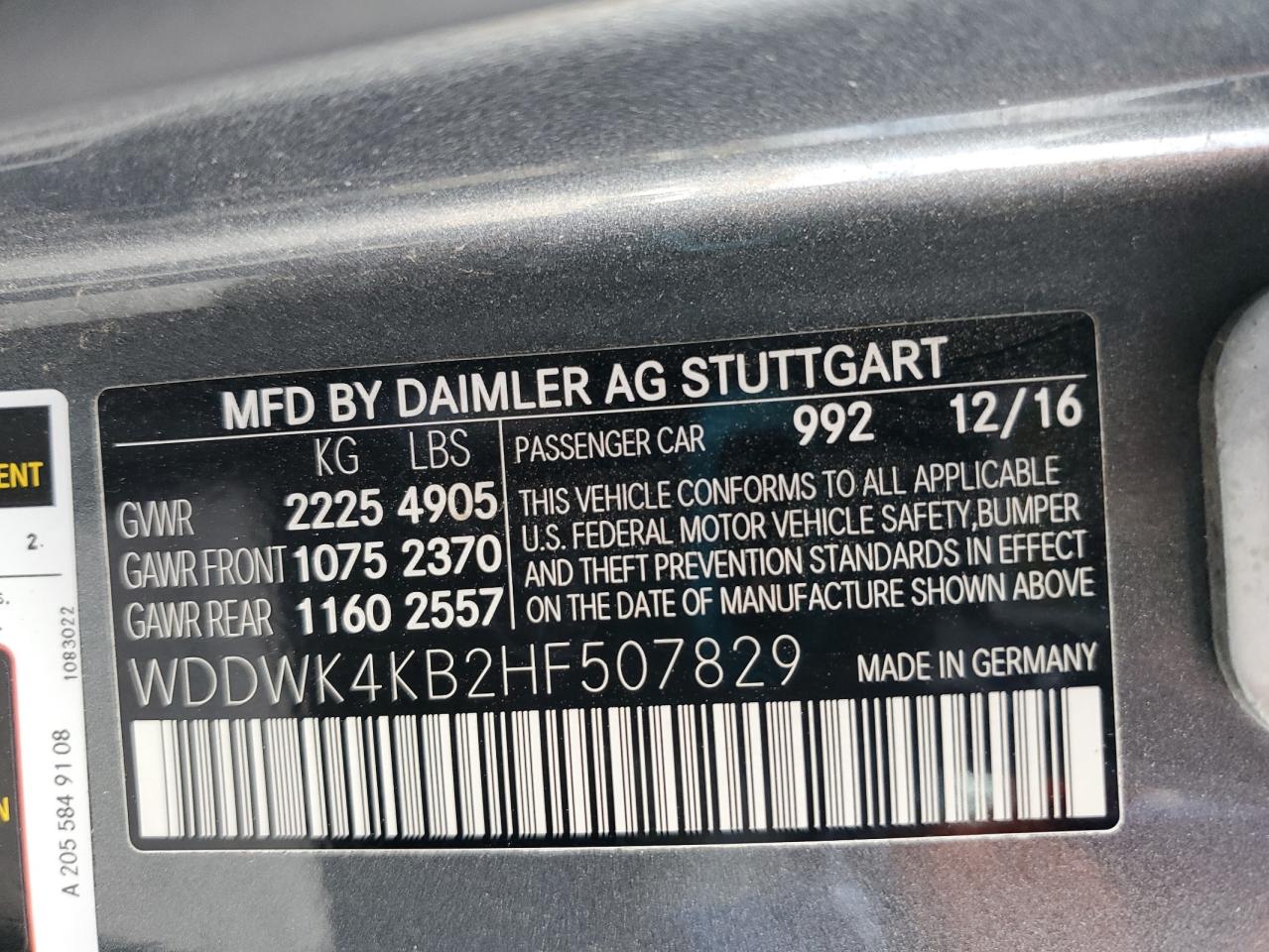 VIN WDDWK4KB2HF507829 2017 MERCEDES-BENZ C-CLASS no.12