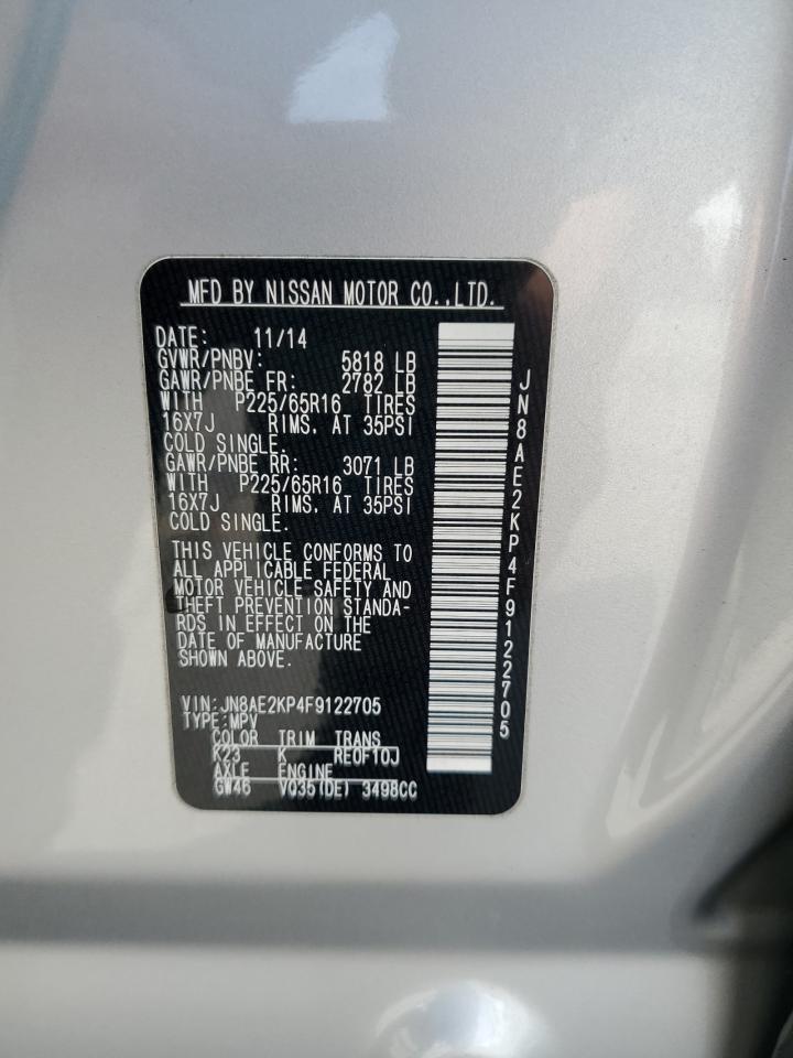 2015 Nissan Quest S VIN: JN8AE2KP4F9122705 Lot: 80071944