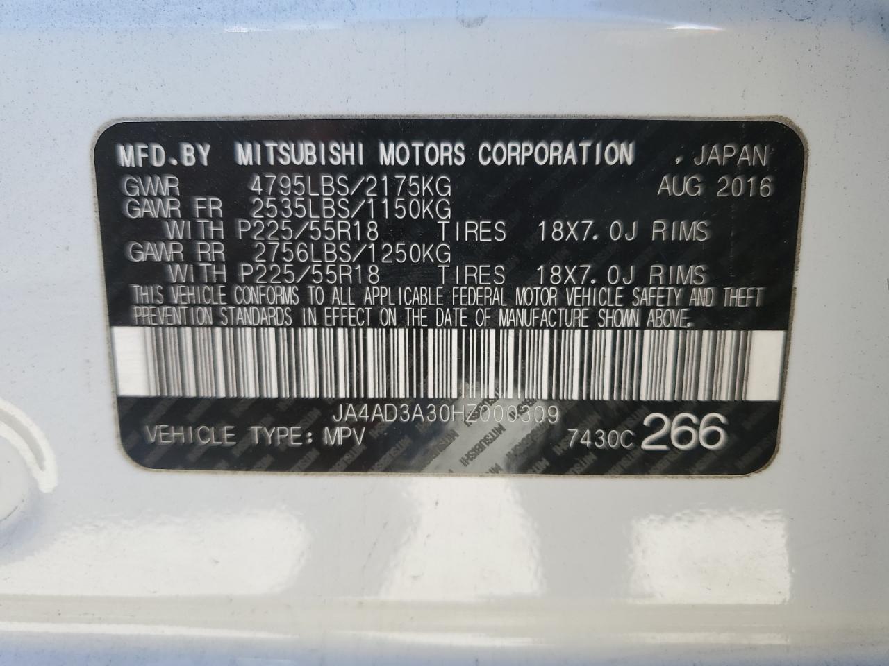 2017 Mitsubishi Outlander Se VIN: JA4AD3A30HZ000309 Lot: 81462694