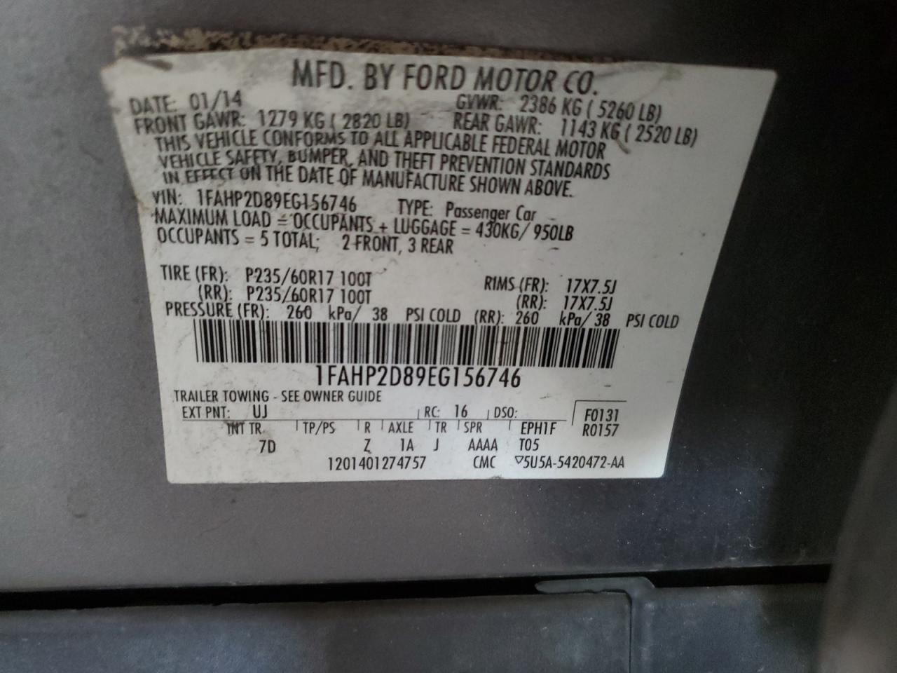 2014 Ford Taurus Se VIN: 1FAHP2D89EG156746 Lot: 54175695