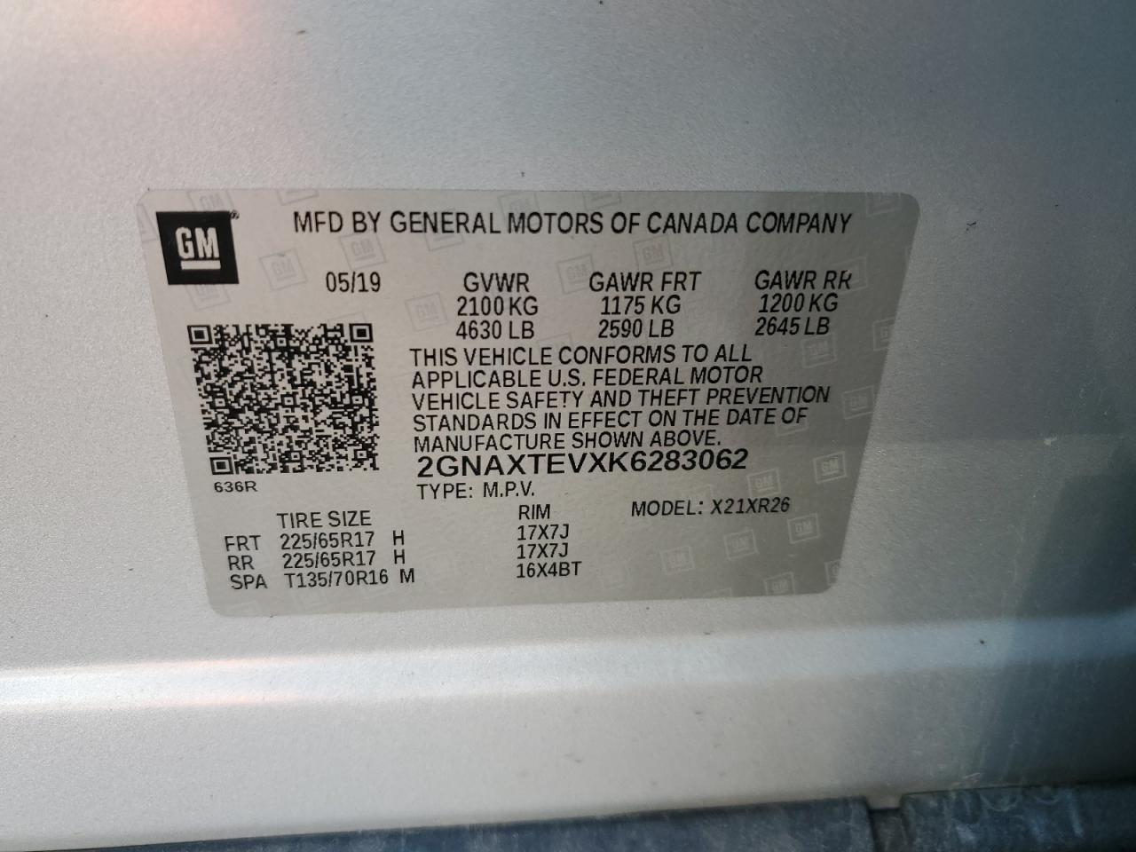2GNAXTEVXK6283062 2019 CHEVROLET EQUINOX - Image 14