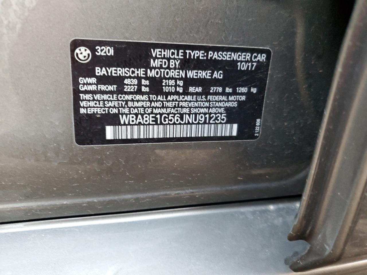 2018 BMW 320 I VIN: WBA8E1G56JNU91235 Lot: 80969114