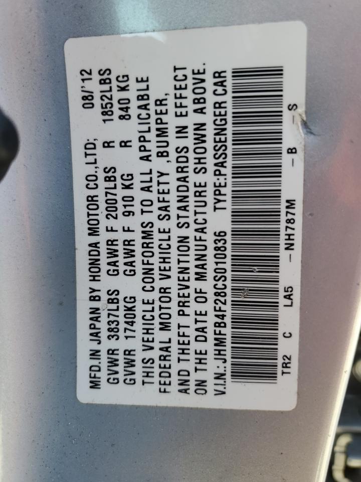 2012 Honda Civic Hybrid VIN: JHMFB4F28CS010836 Lot: 81689944