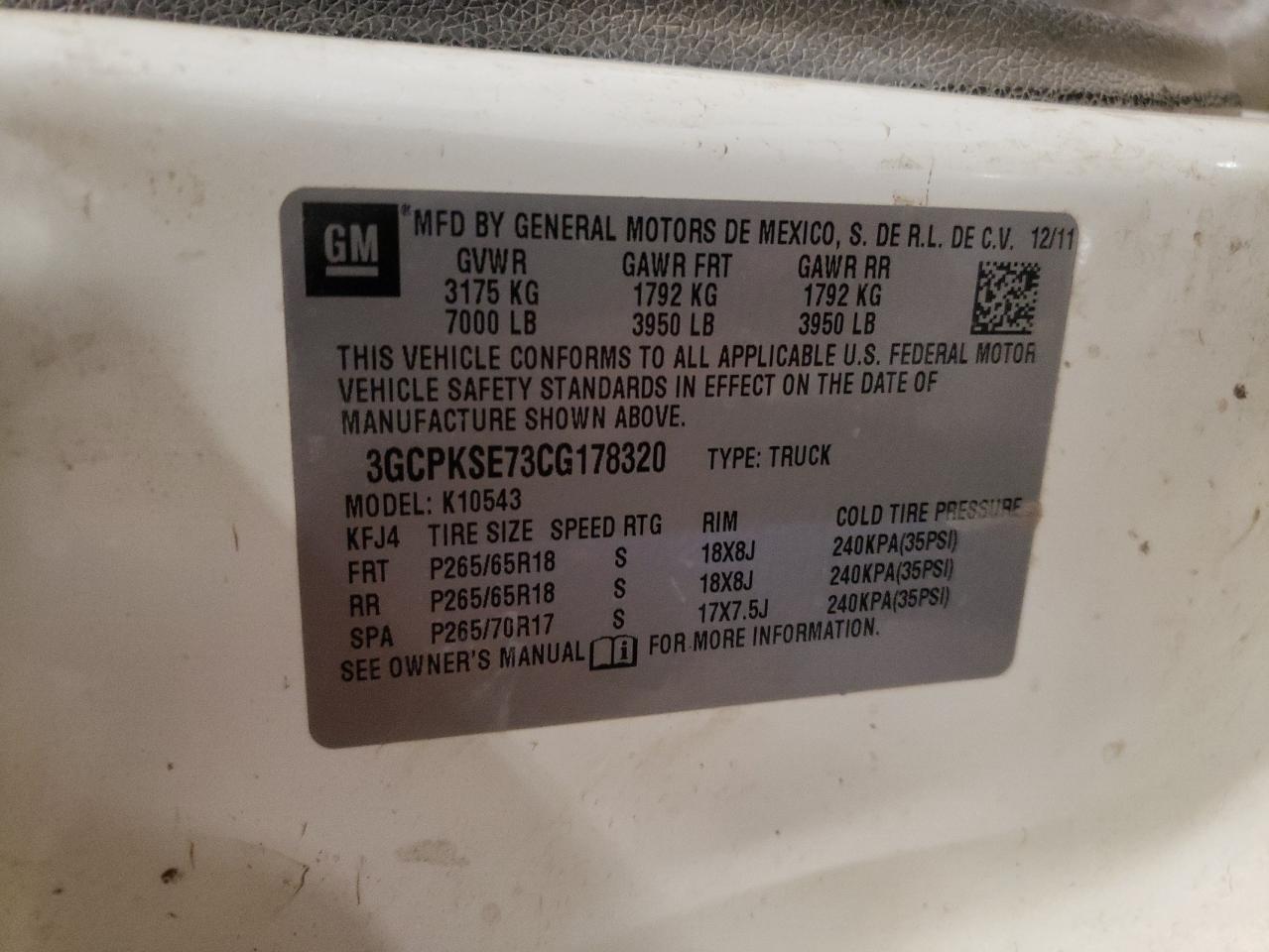 2012 Chevrolet Silverado K1500 Lt VIN: 3GCPKSE73CG178320 Lot: 78738384