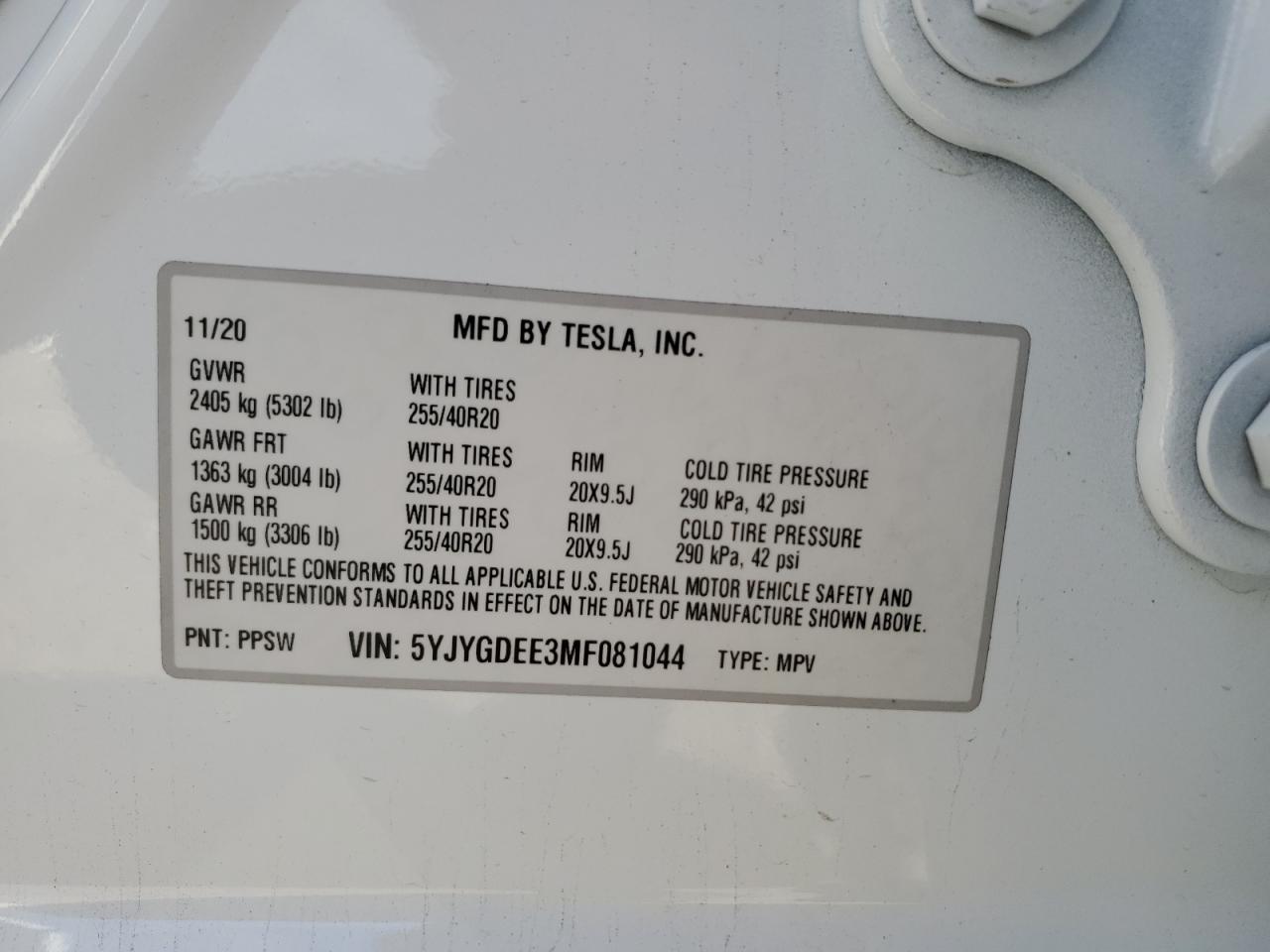 2021 Tesla Model Y VIN: 5YJYGDEE3MF081044 Lot: 79405684