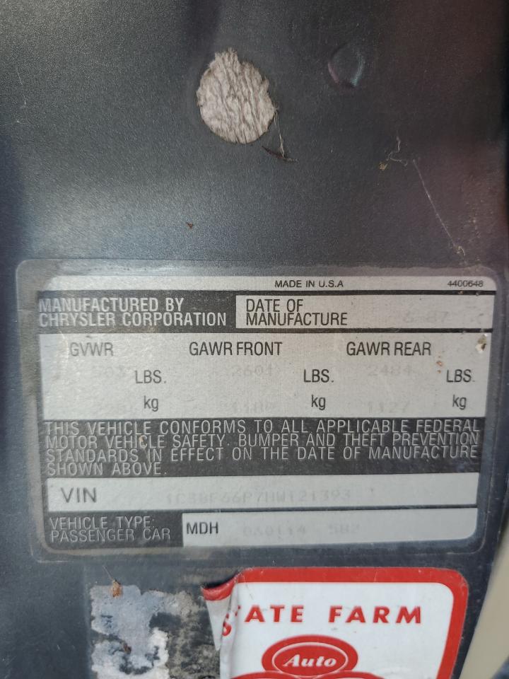 1987 Chrysler Fifth Avenue VIN: 1C3BF66P7HW121393 Lot: 82633014