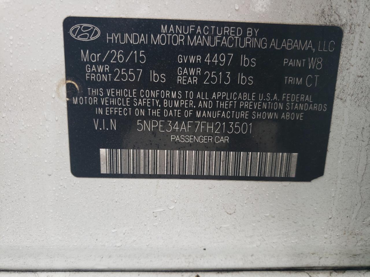 VIN 5NPE34AF7FH213501 2015 HYUNDAI SONATA no.12