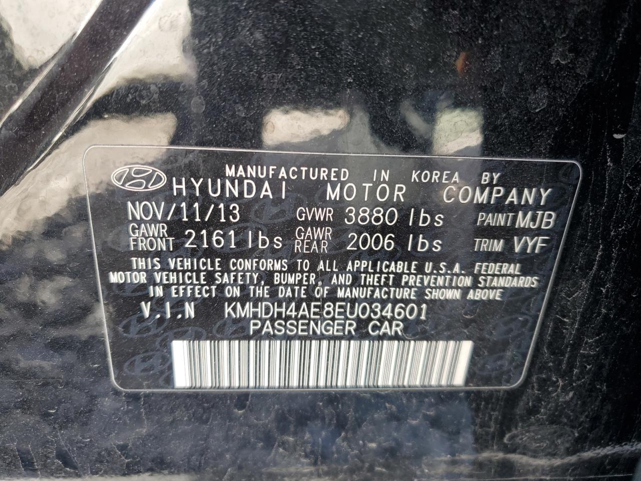 2014 Hyundai Elantra Se VIN: KMHDH4AE8EU034601 Lot: 80885914