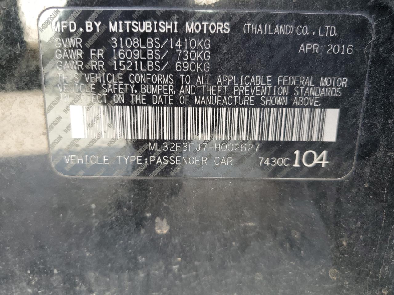 VIN ML32F3FJ7HH002627 2017 MITSUBISHI MIRAGE no.12