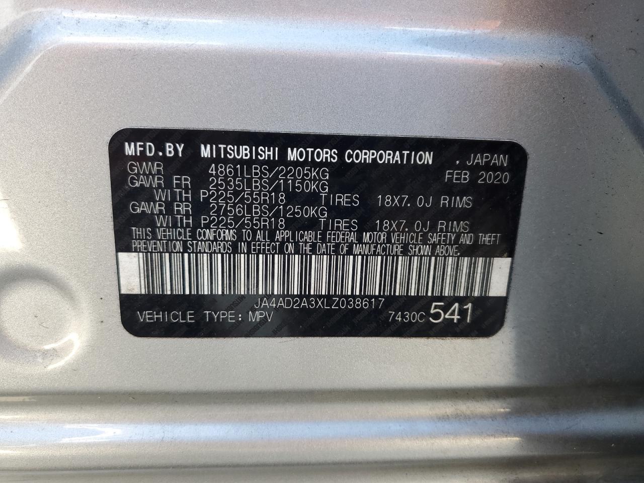 2020 Mitsubishi Outlander Es VIN: JA4AD2A3XLZ038617 Lot: 77707744