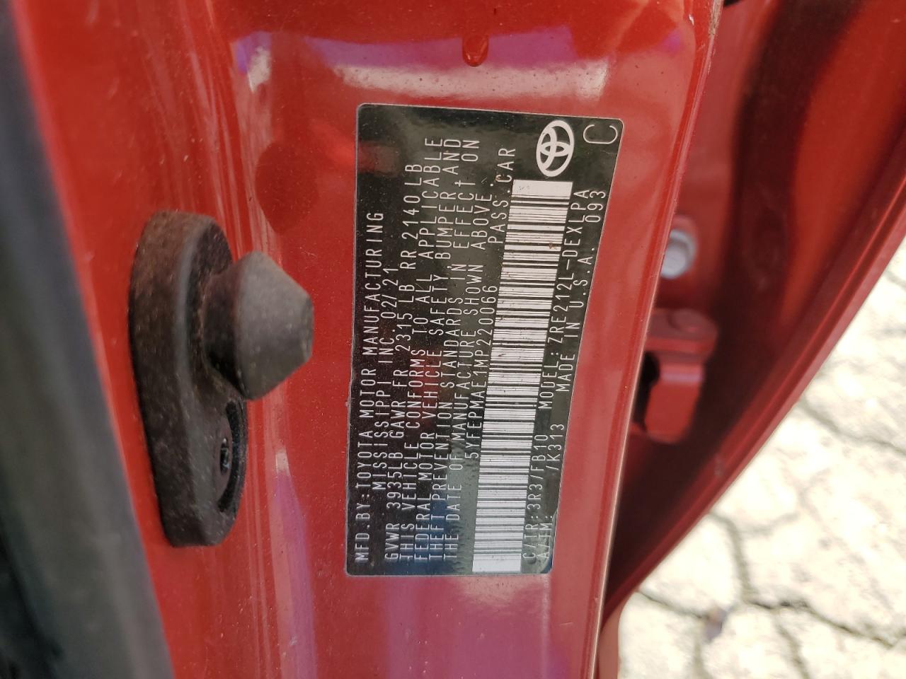 2021 Toyota Corolla Le VIN: 5YFEPMAE1MP220066 Lot: 79114614