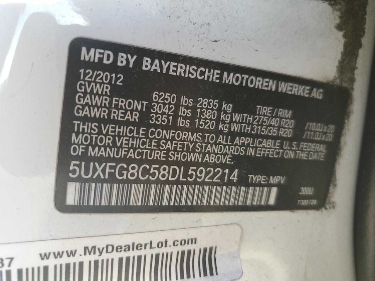 VIN 5UXFG8C58DL592214 2013 BMW X6 no.12