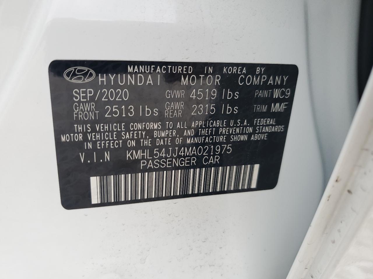 2021 Hyundai Sonata Hybrid VIN: KMHL54JJ4MA021975 Lot: 78891804