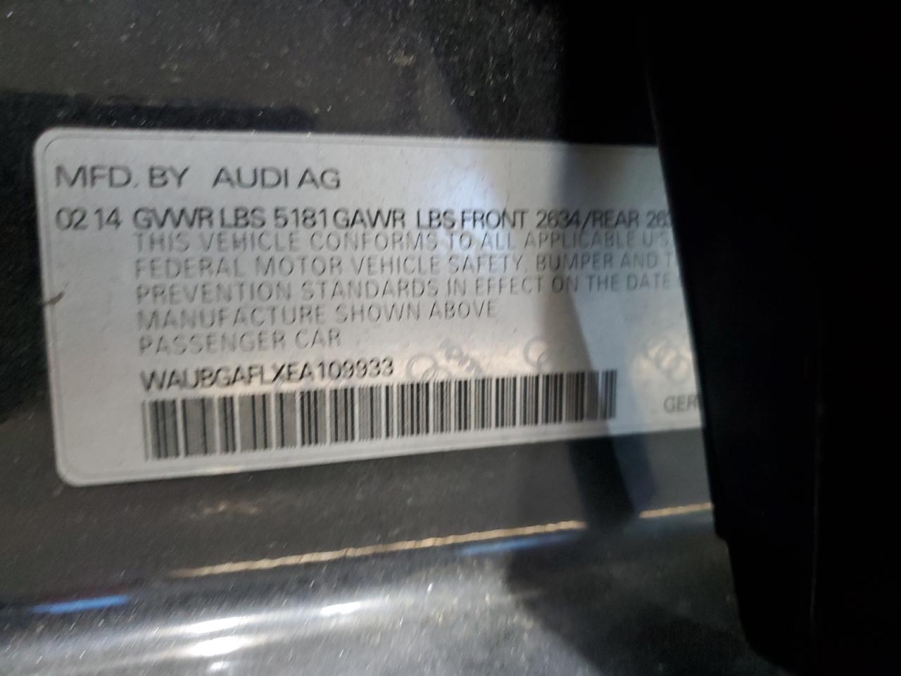 2014 Audi S4 Premium Plus VIN: WAUBGAFLXEA109933 Lot: 80912074