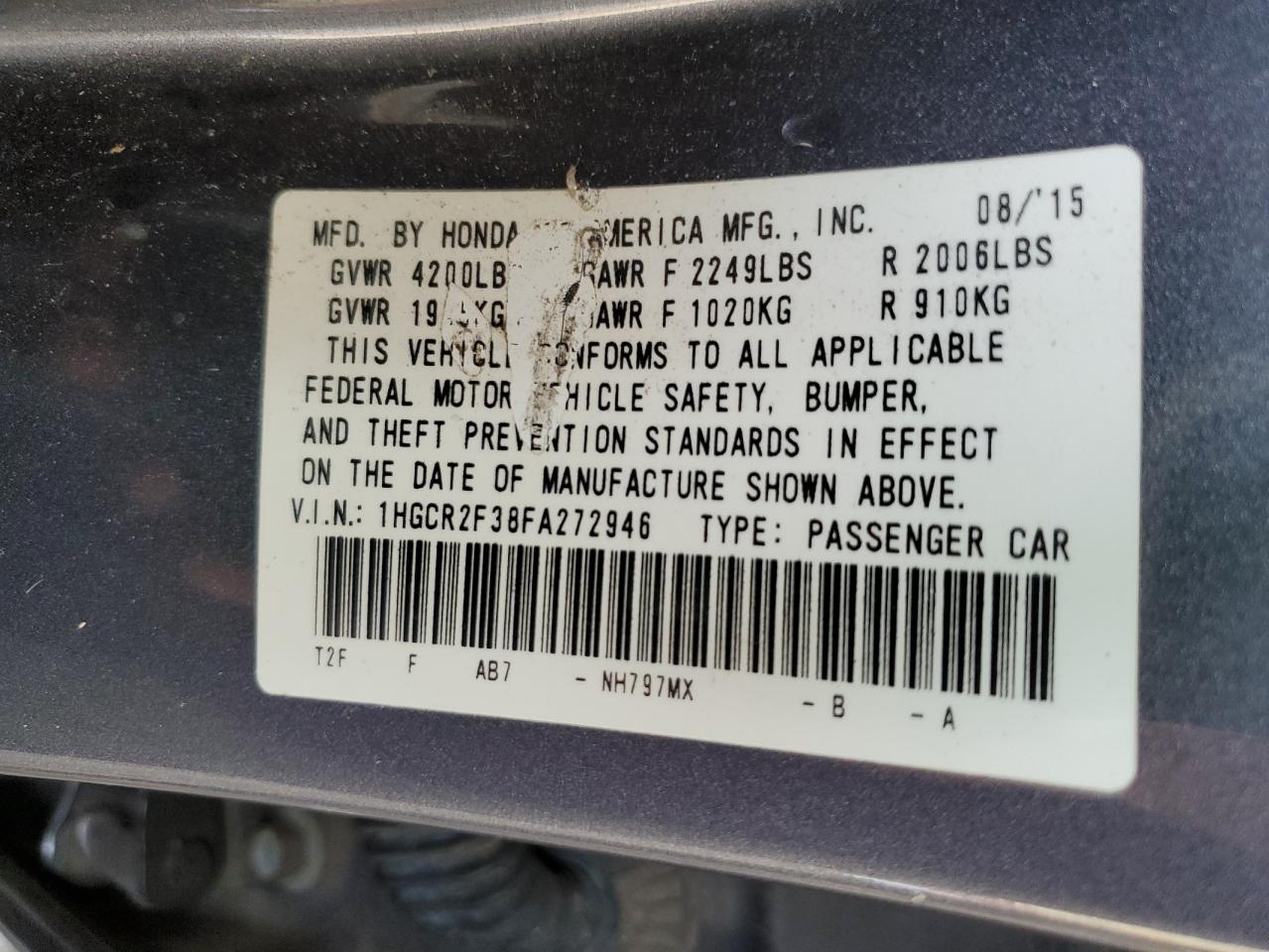 1HGCR2F38FA272946 2015 HONDA ACCORD - Image 14