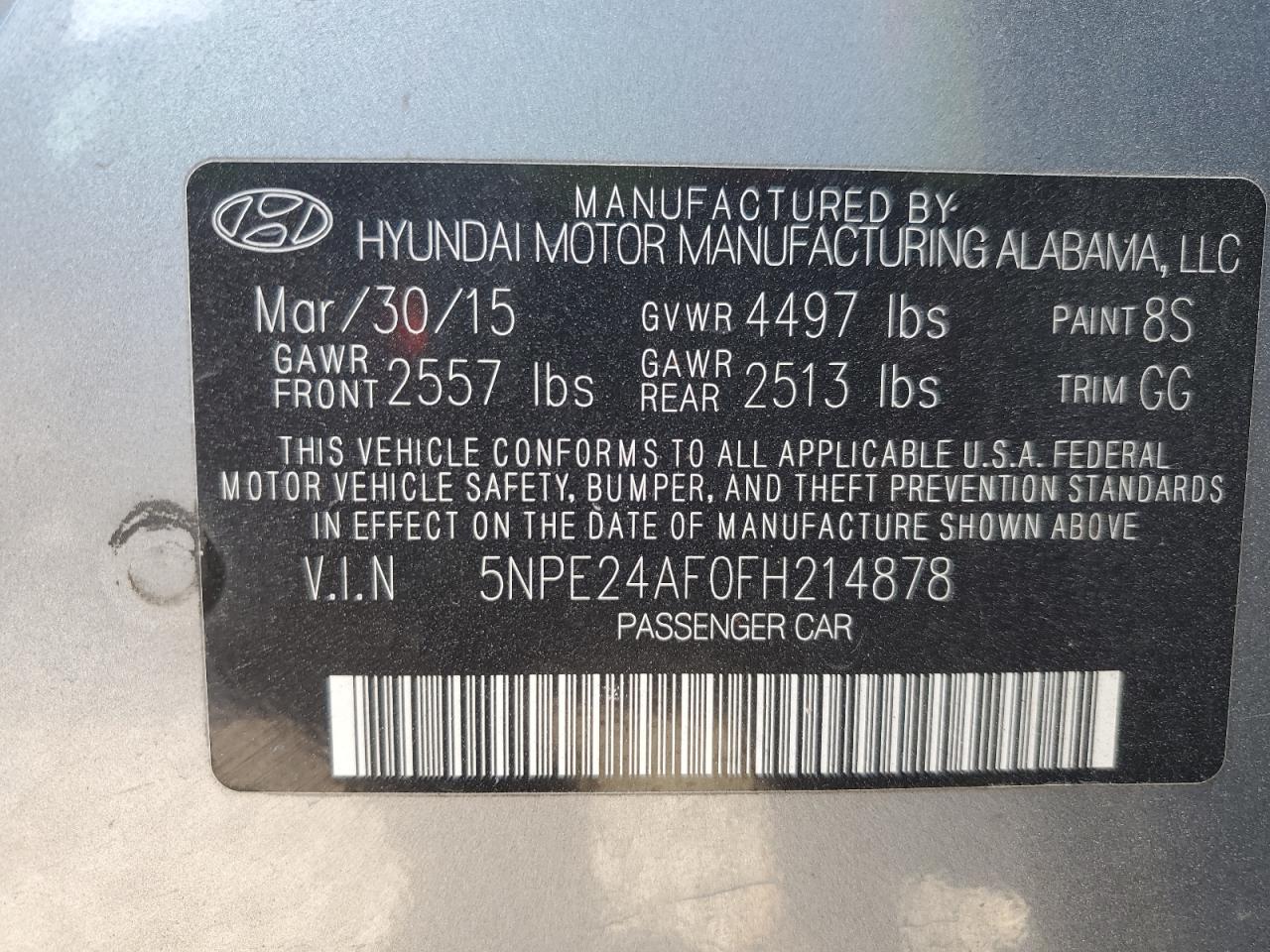 2015 Hyundai Sonata Se VIN: 5NPE24AF0FH214878 Lot: 82031134