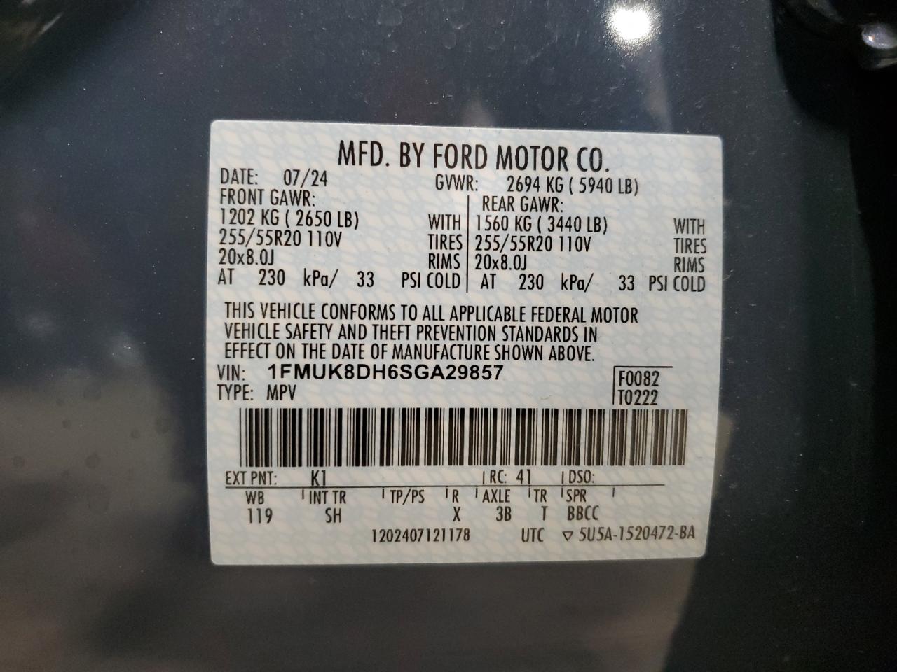 VIN 1FMUK8DH6SGA29857 2025 FORD EXPLORER A no.13