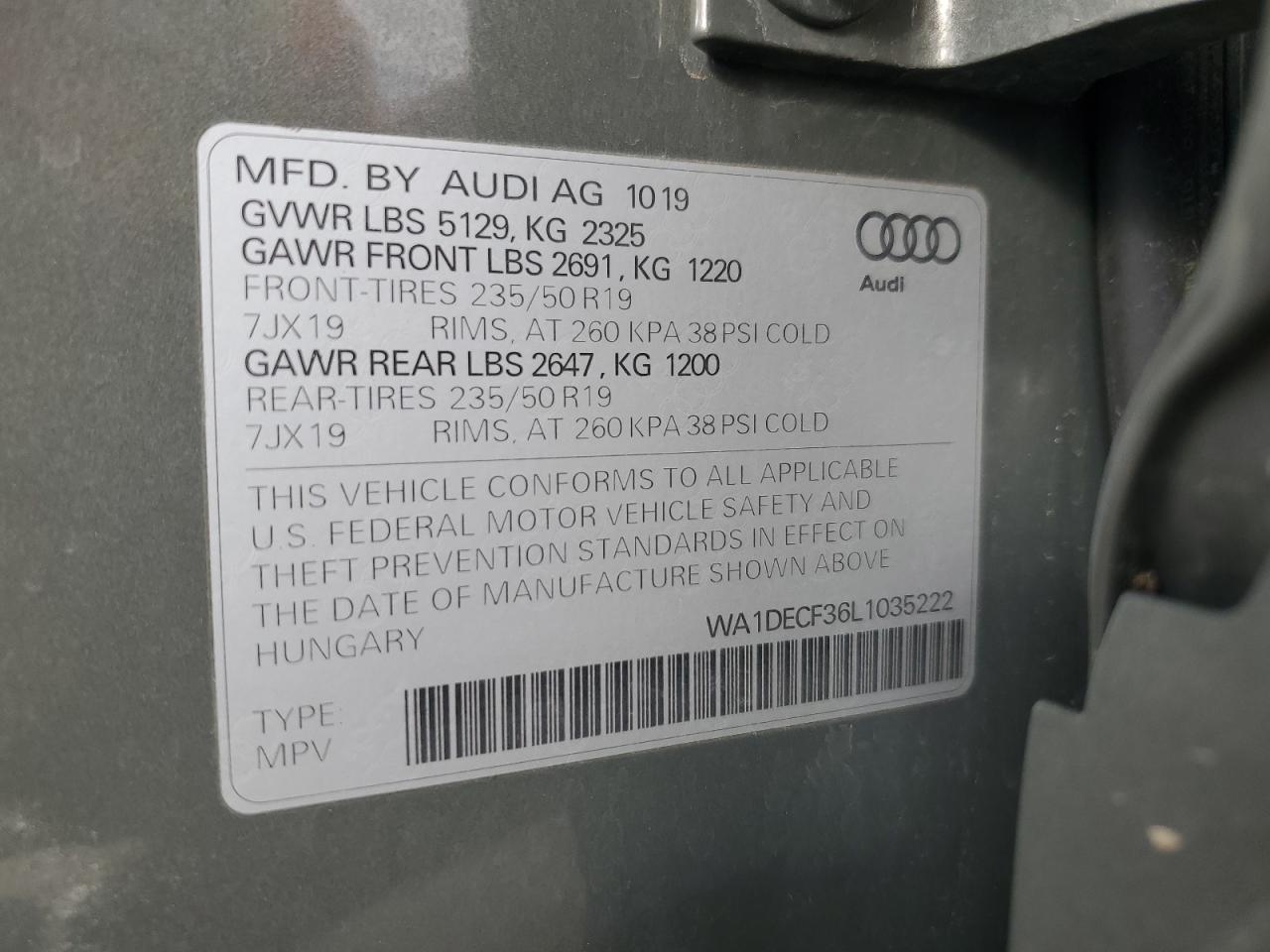 VIN WA1DECF36L1035222 2020 AUDI Q3 no.14