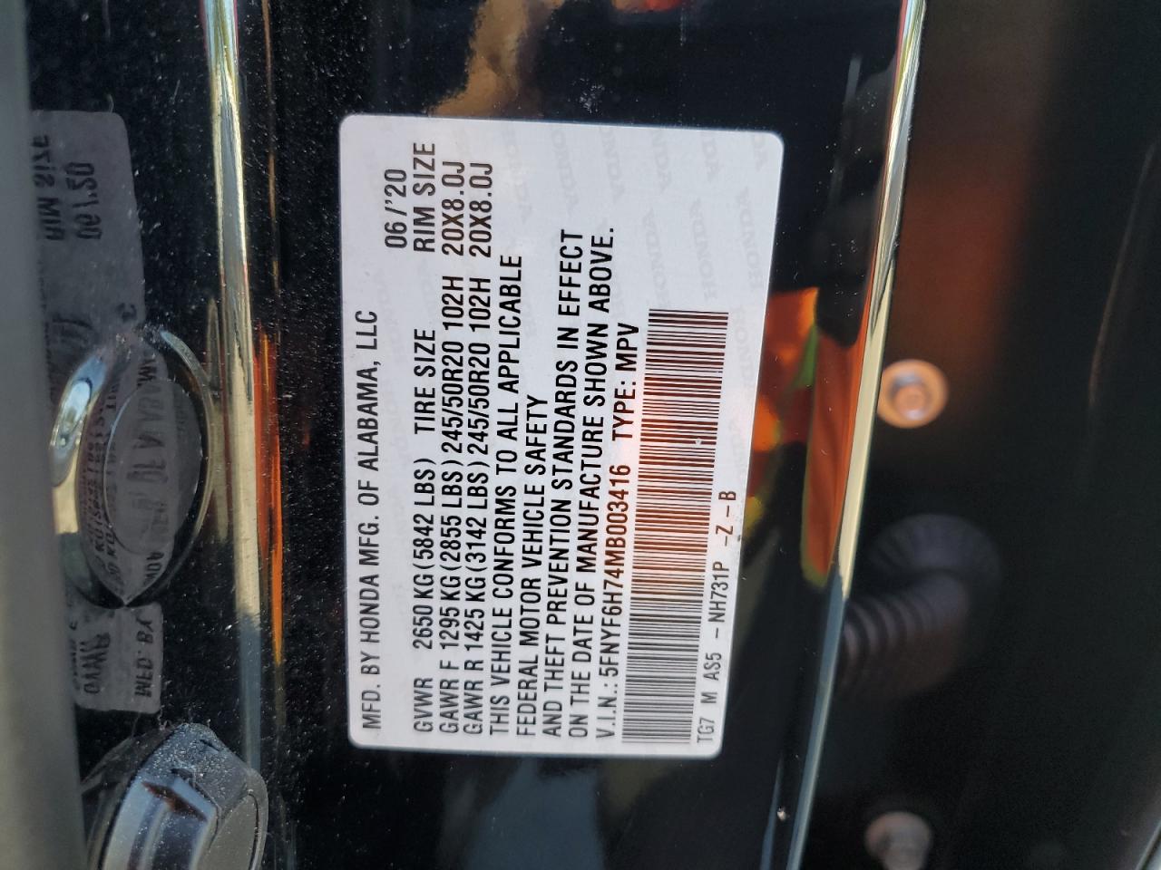 2021 Honda Pilot Black VIN: 5FNYF6H74MB003416 Lot: 83007174