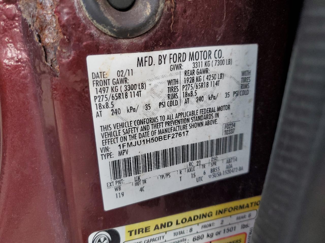 2011 Ford Expedition Xlt VIN: 1FMJU1H50BEF27617 Lot: 79355364