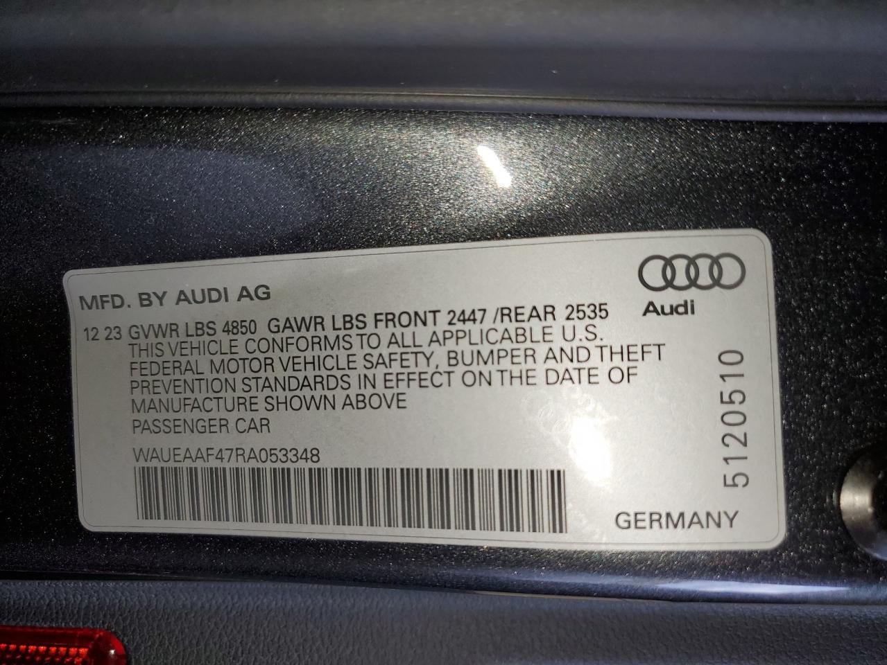 2024 Audi A4 Premium Plus 45 VIN: WAUEAAF47RA053348 Lot: 80266634