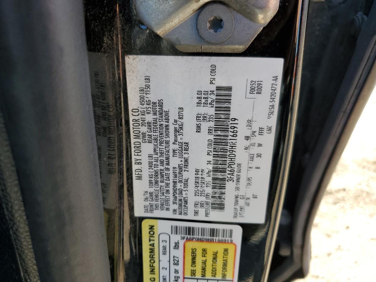 3FA6P0HD9HR166919 2017 FORD FUSION - Image 12