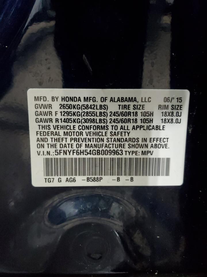 2016 Honda Pilot Exl VIN: 5FNYF6H54GB009963 Lot: 79092414