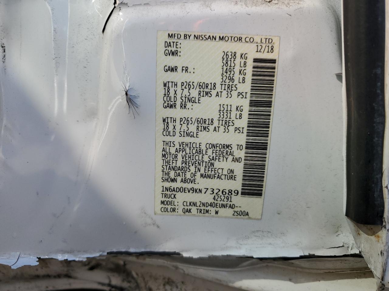 1N6AD0EV9KN732689 2019 NISSAN NAVARA - Image 14