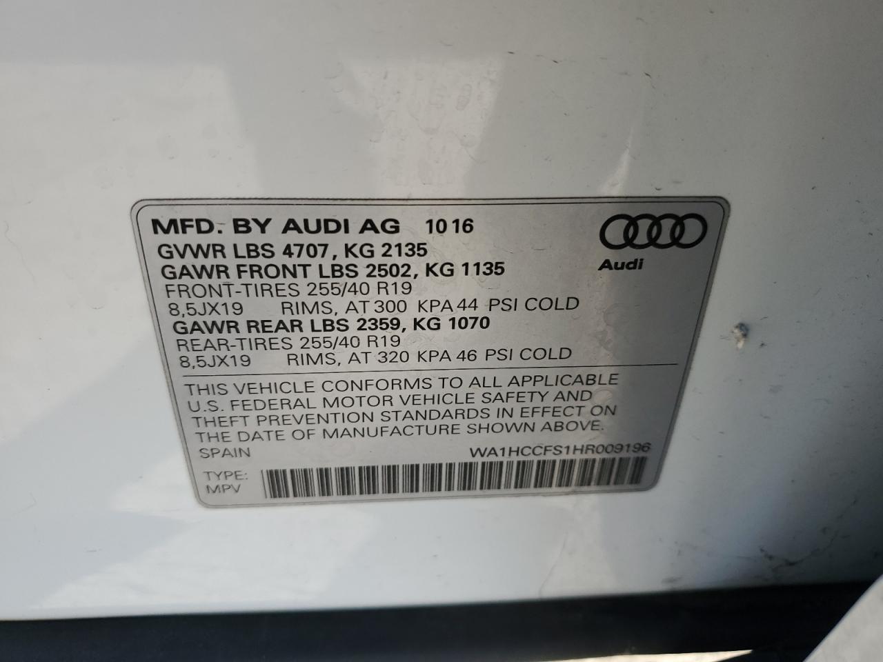 2017 Audi Q3 Premium Plus VIN: WA1HCCFS1HR009196 Lot: 82321674