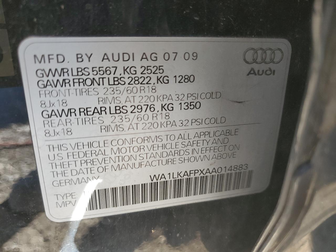 2010 Audi Q5 Premium Plus VIN: WA1LKAFPXAA014883 Lot: 81123284