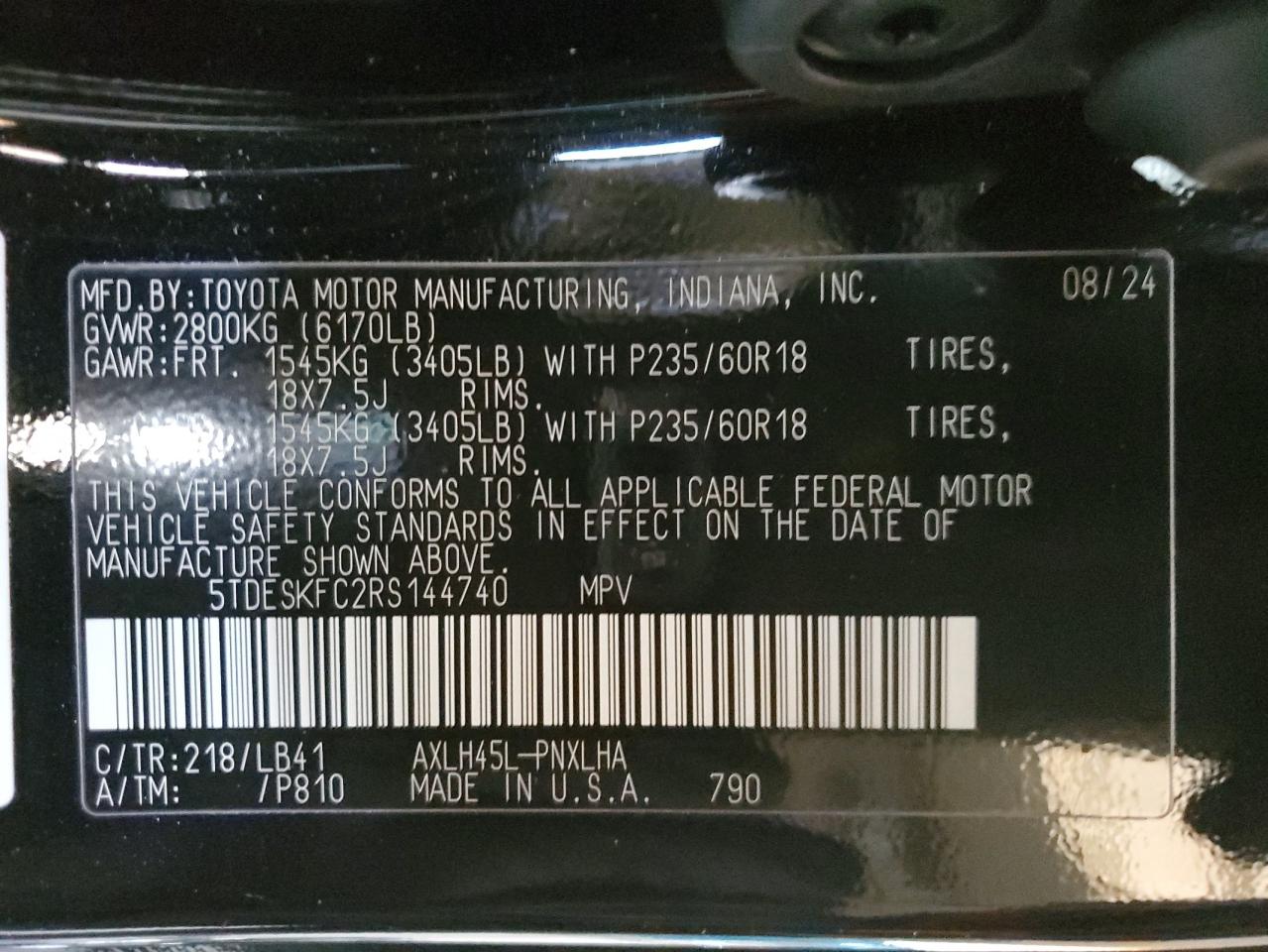 VIN 5TDESKFC2RS144740 2024 TOYOTA SIENNA PLA no.14