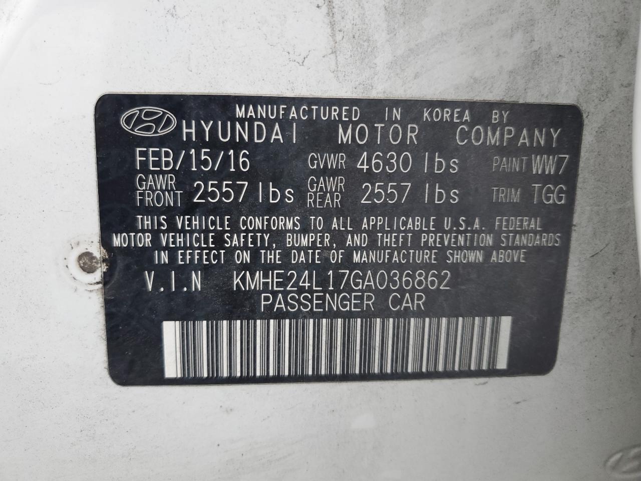 VIN KMHE24L17GA036862 2016 HYUNDAI SONATA no.12