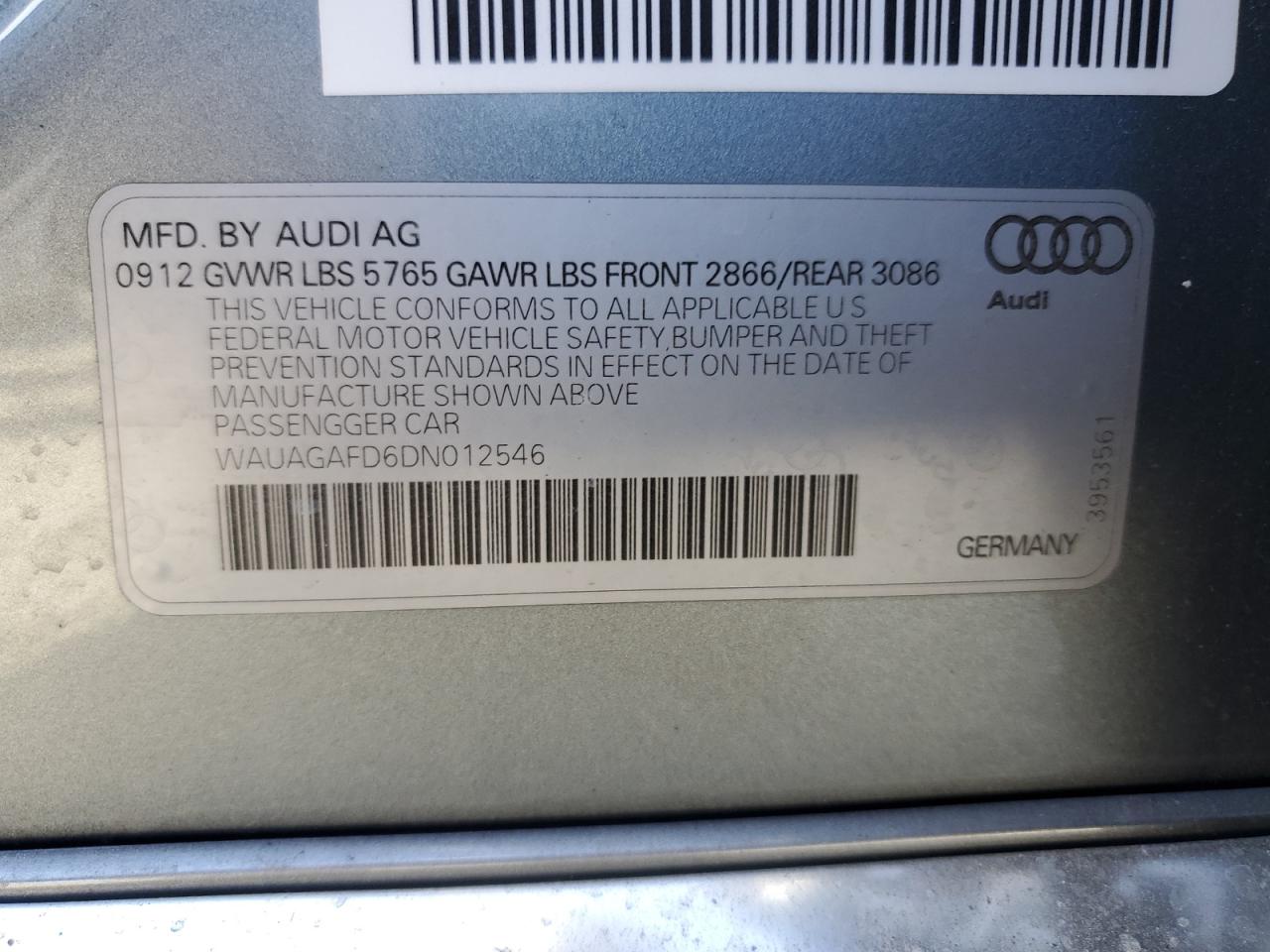 VIN WAUAGAFD6DN012546 2013 AUDI A8 no.13