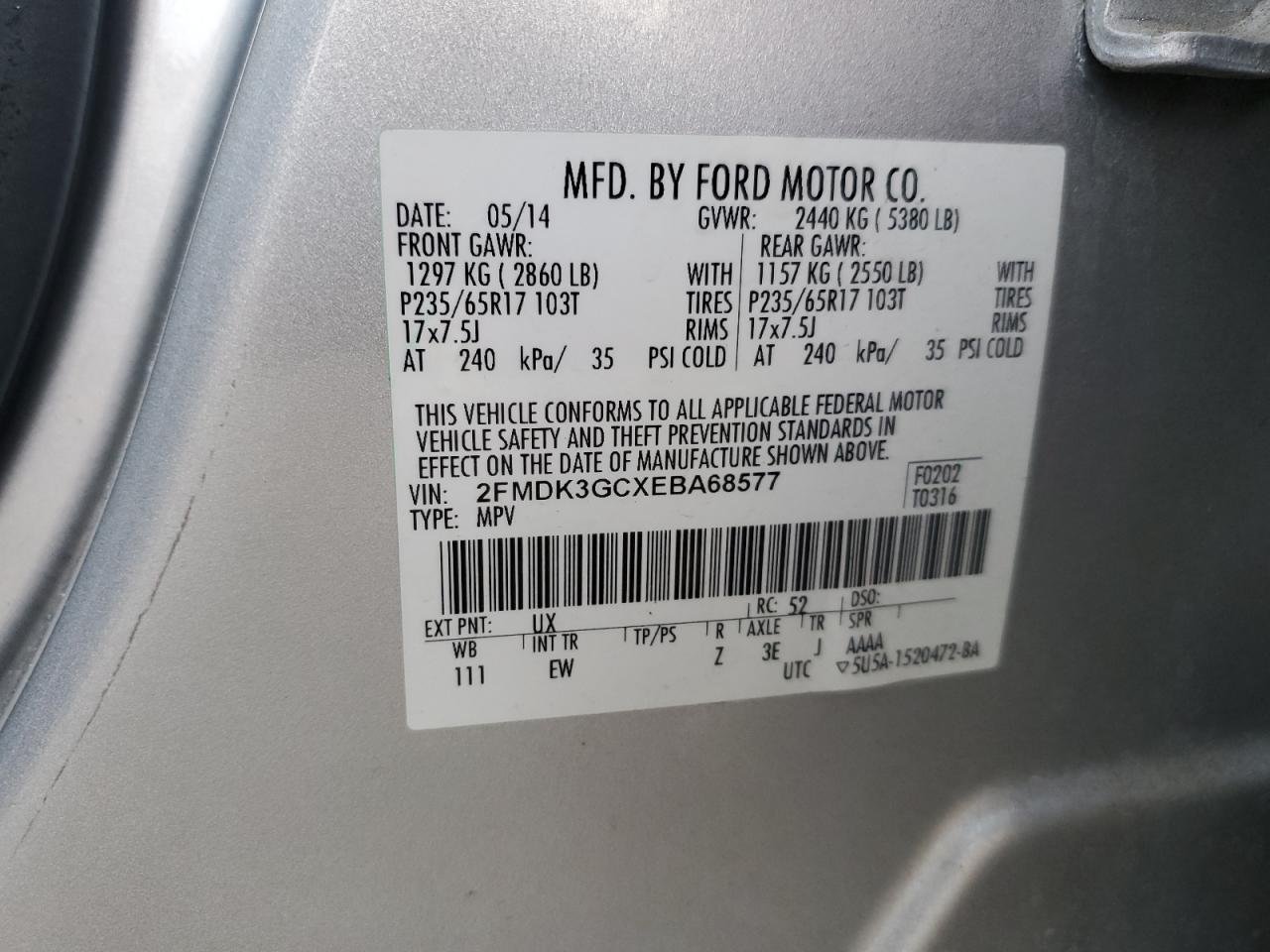 VIN 2FMDK3GCXEBA68577 2014 FORD EDGE no.13